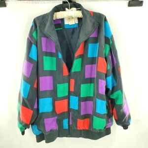 Vintage South Harbour multicolor silk zip up jacket M